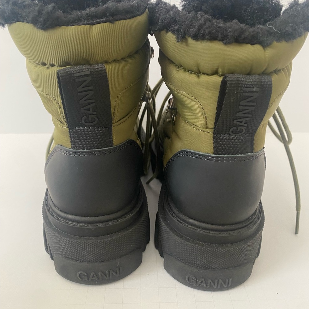 Ganni Faux Shearling Hiking Boot Kalamata Green and Black Size 8 - Picture 4 of 6